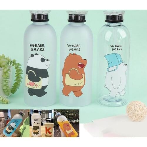 1000Ml Frosted Bottles Transparent Plastic Bottle Cartoon Leak-Free Drinkware Cute Student Girl Gift Cup