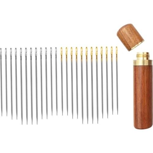 12pcs Side Hole Multi-Size Blind Needles for Elderly Sewing Needles DIY Hand Sewing Embroidery Needlework Tool with Wood Barrel