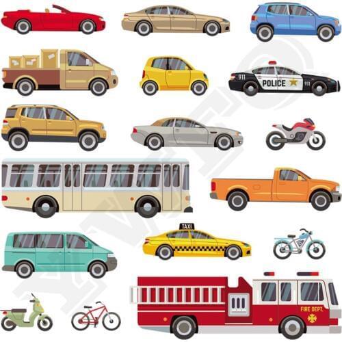 17pcs/set Cool Fire Truck Iron On Appliques Popular Children Gift DIY Washable Stickers Heat Transfers Multiple Cars Patches