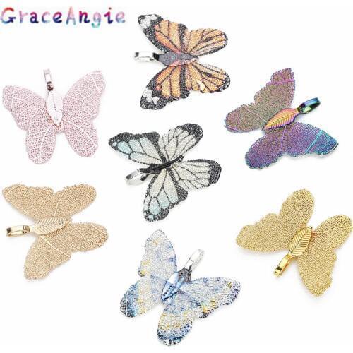 2pcs Butterfly Necklace Pendant Filigree Beauty Choker Charms Bracelet Necklace Diy Collar Jewelry 31*29mm mix Colorful