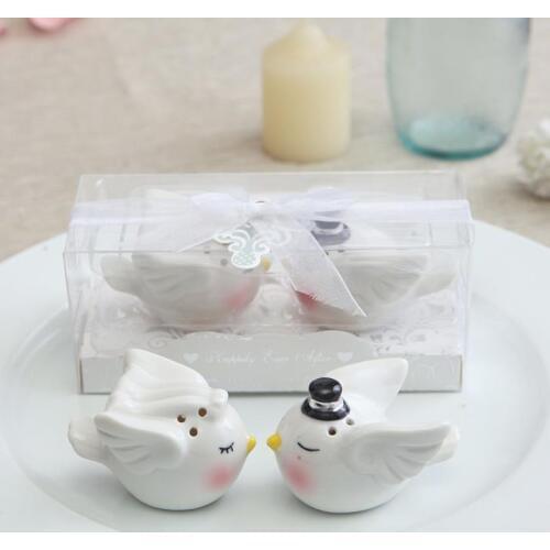 50sets/lot Bridal Shower Favors Happily Ever After Love Birds Angel Salt and Pepper Shaker Indian Wedding Souvenirs Guests