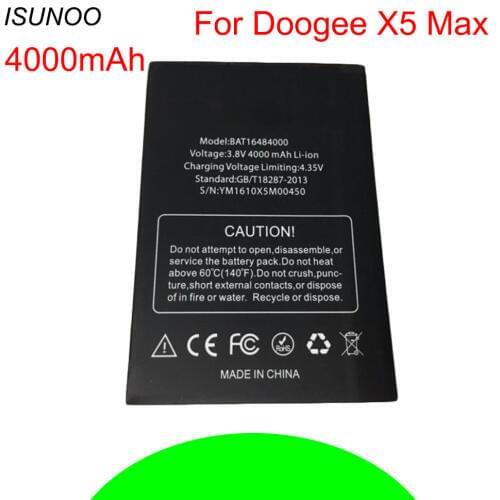 ISUNOO 5pcs/lot Battery For Doogee X5 Max Battery High Quality 4000mAh Batterie Bateria Accumulator for Doogee X5 Max Pro