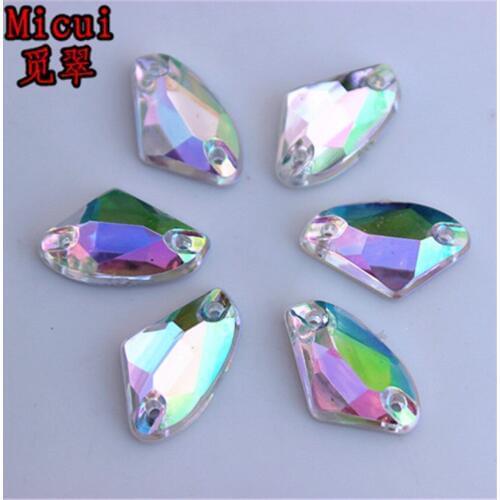 Micui 200PCS 9*15mm Axe AB Clear Crystal Flatback Acrylic Rhinestones Stones Strass Crystals For For Garment Accessories ZZ203