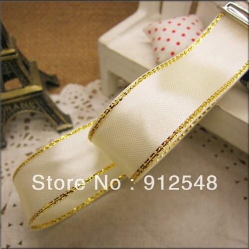 Free Shipping 3/4"(20mm) 0ne pieces/25Yards Gold Edge Satin Ribbon,Jewelry Accessory,Gift packing,JBGX20001