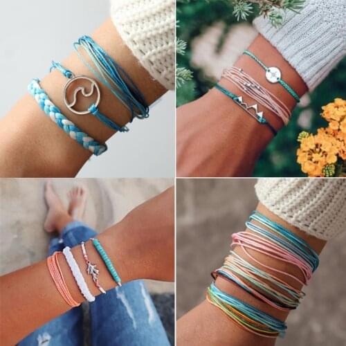 Bohemian DIY Weave Rope Bracelet Set For Women Men Multilayer Handmade Braided Wrap Charms Bracelets Bangles