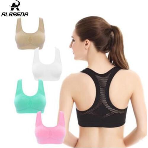 ALBREDA Quick dry Fitness Shockproof Sport Bra For Women Running Breathable Yoga bra Mesh Seamless Underwear Top Tank 5Colour