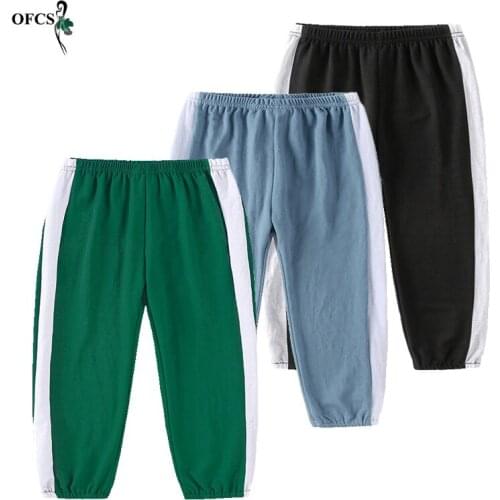 Kids Fashion Pants Boy Girl Summer Solid Cottom Linen Pleated Trousers Child Ankle-Length Unisex Pants Casual Side Stripe Pants