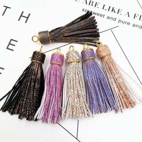 90mm Long Snake skinLeather Tassel Pendants for Keychain Cellphone Fiber Fringe Tassel DIY Charms Purl Macrame Jewelry Findings