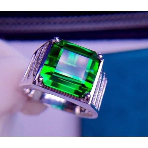 E419 Fine Jewelry 18K Gold Jewelry 100% Natural Green Tourmaline Gemstones 11.2ct Diamonds Males Wedding Fine Mans Rings