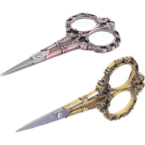 Stainless Steel European Floral Retro Sewing Vintage Scissors Short Cutter Durable Tailor Scissors Fabric handicraft Scissors