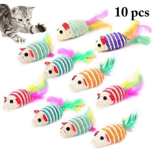 10PCS Cat Toy Creative Natural Sisal Cat Teething Toy Pet Toy Kitten Teaser Toy