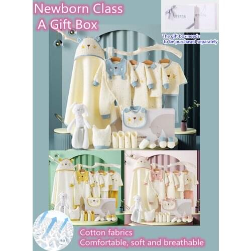 Spring/Summer Newborn Pure Cotton Gift Box Set Baby Cute Printed Cartoon Fashion Clothes Full Moon Supplies Without Box XB112