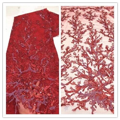 Nigerian beaded Lace Fabric Top Sale ZH-188882 Fashion Embroidery Tulle French lace fabric