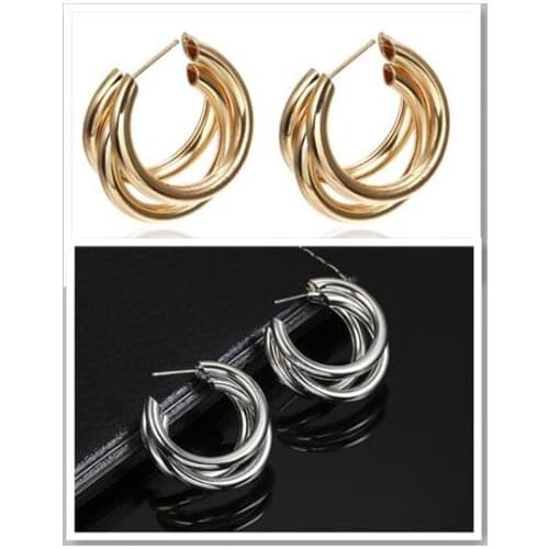 Fashion Graceful women metal geometric Gold/Rhodium Plated Smoothy multi-tiers Stud earrings xye301