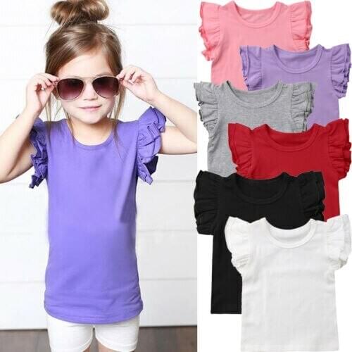 New Toddler Baby Girls Boy Flying Sleeves Tops Bodysuit Outfits Kid Clothes 0-4T