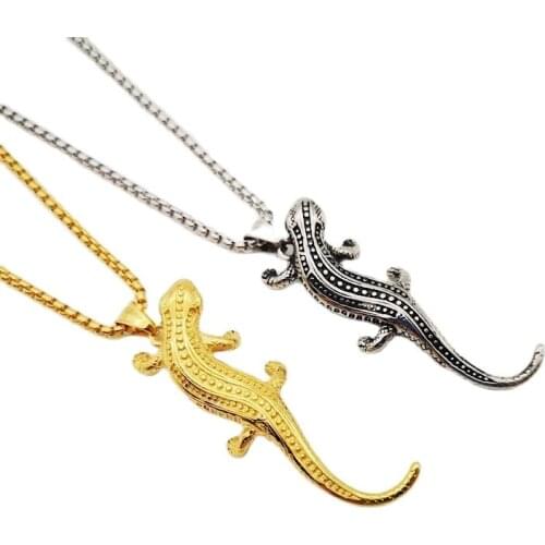 Stainless Steel Wild Animal Gecko Pendant Necklace Mens Fahion Personal Little Lizard Necklace Jewelry Gift