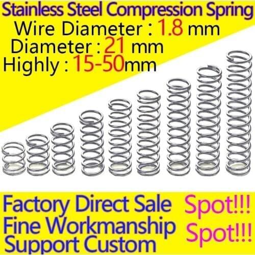 CoolXYZ Stainless Steel Spring The Return Spring Pressure Spring Compression Spring Wire Diameter 1.8mm Diameter 21mm in stock