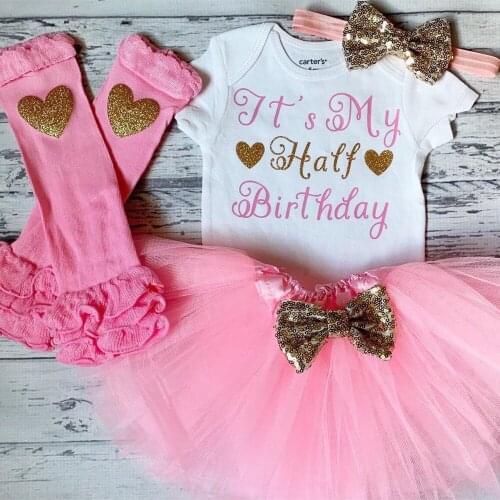 Pink and Gold Half Birthday Outfit ,1/2 Birthday Bodysuit Pink Tutu Heart Legwarmers,Onesies TuTu Set, Birthday Outfit Set