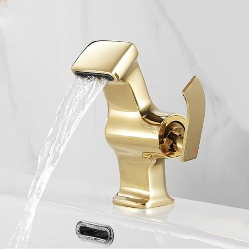 Basin Mixer Faucet Bath Sink Mixer Tap Gold Brass Hot and Cold Single Hole Bathroom Faucet Basin Crane Taps Wash Basin Torneira