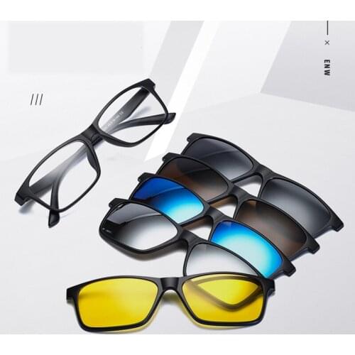 Eyeglasses with Magnetic Clip on Sunglasses Optical Lenses for Men Non-Prescription Sun Glasses 5 in 1 Women Driving Classic