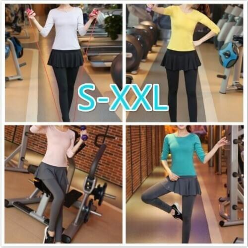 Mid-sleeve sportswear+Yoga Suit Pants Fake Two-Piece Culottes Slimming Latin Dance Leggings Quick-Dry Ultra-stretch