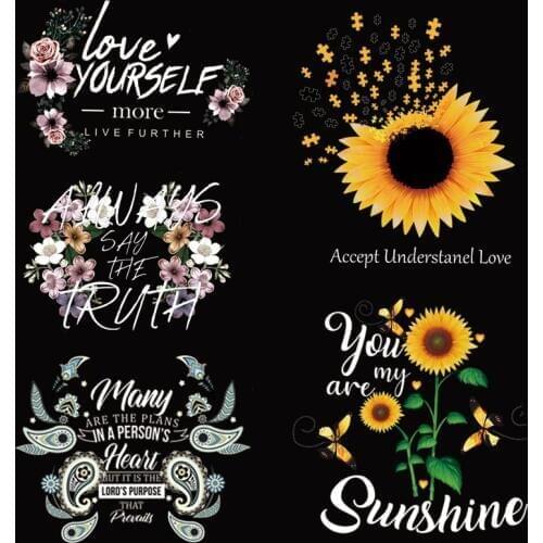 Beautiful Sunflower Thermo Sticker On Clothes DIY A-level Washable Iron On Transfers For T-shirt Clothing Patches Decoration Set