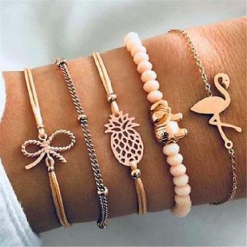 Bohemian Bracelet Set Pineapple Bow Heart Tree Map Natural Stone Beads Chains Bangle For Women Charm Boho Jewelry Wholesale