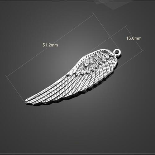 High quality 10 PCS/Lot 16.6mm*51.2mm antique silver plated feathers angel wings charms for jewelry making