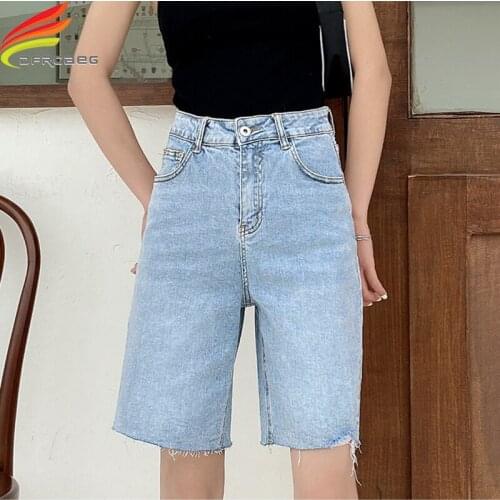 Summer 2020 New Half Denim Shorts For Women Streetwear Washed High Waist Hole Sky Blue Loose Jeans Shorts Women