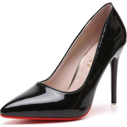 Pointed Toe Women Thin Heel Shoes 10cm Heels Pointed Toe Patent Leather Wedding Party Shoes Woman tacones mujer talon femme