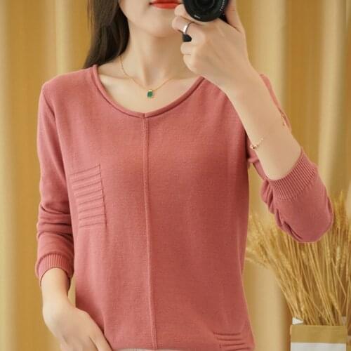 Spring and Autumn New Womens Sweater O-neck Hedging 100% Cotton Hemp Pullover Wild Pure Color Casual Fashion Long Sleeve
