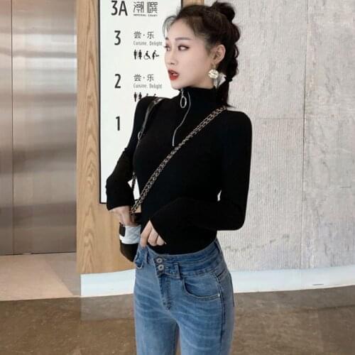 2021 Spring Autumn Womens Sweater Korean Fashion Pullovers Turtleneck Slim Ladies Sweater Close-Fitting Long Sleeve Top Jumper