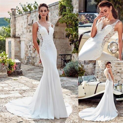 Sexy Mermaid Sweetheart Sleeveless Wedding Dress 2021 Appliques Lace White Ivory Chiffon Princess Bride Dress Vestido De Noiva