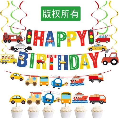1 set Cute Cartoon Car Road Bus Airplane Banner Flag Creative Garland Banner Birthday Party Room Decoration Supplies