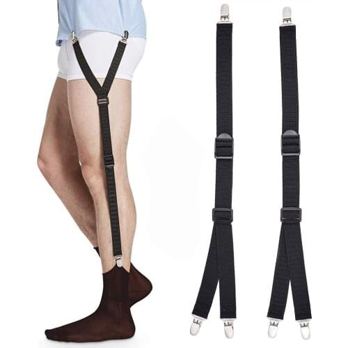 2pcs Mens Shirt Stays Leg Suspenders Strap Belt Adjustable Elastic Military Shirt Holders Tuckers Non Slip Clips Sock Garters