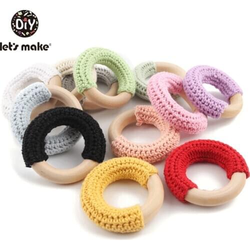 3pc 50mm Wooden Ring Crochet Baby Teether Colorful Teething DIY Rattle Wood Circles Baby Bites Rings Nurse Gift ChildrenS Goods