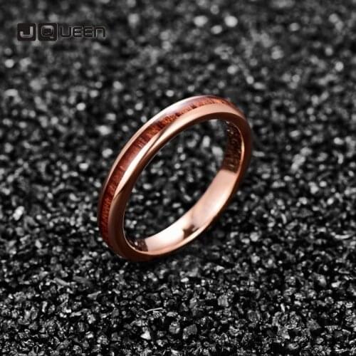 4mm Mens Tungsten Steel Carbide Ring Hawaiian Koa Wood Inlay Polished Finish Comfort Fit Rose Gold Ring Men Jewellery