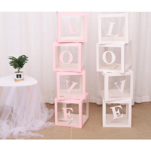 4pcs/set Letter Love Baby Transparent Gift Boxes Kid Birthday Party Decoration Boxes Wedding Favor Party Event Decorations