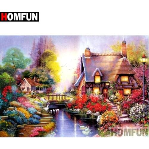 HOMFUN Full Square/Round Drill 5D DIY Diamond Painting "House landscape" Embroidery Cross Stitch 3D Home Decor A10829