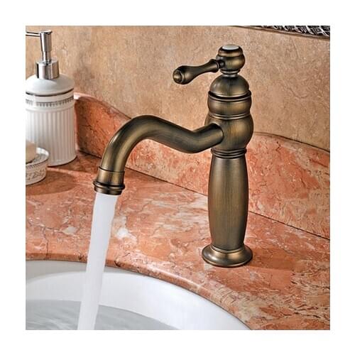 Antique Brass Bathroom Sink Faucet High Single Handle Golden Lavatory Cold and hot water mixeer tap Faucet