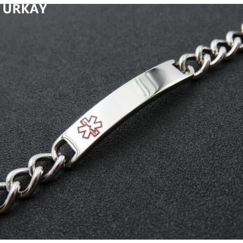 URKAY 8mm Medical Alert ID Bracelets Stainless Steel ID Bracelet For Man Woman Fashion Gift DIY Logo Jewelry