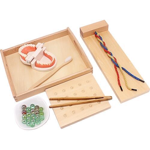 Montessori Wood Toddler Practical Life Toy Simulated Tooth Toy Clip Beads Writing Practice ABC English Text Letters and Digitals