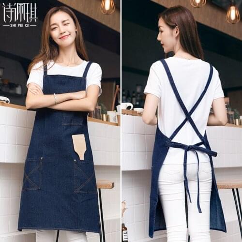 Apron household waterproof and oil-proof kitchen men and women denim waistband creative Korean fashion