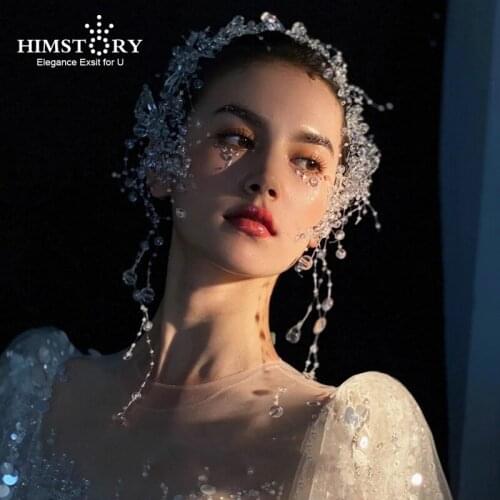 HIMSTORY 2021 Newest Designs Clear Flower Crystal Wedding Hairband Sweet Princess Bridal Hair Accessories Headpiece Jewelries
