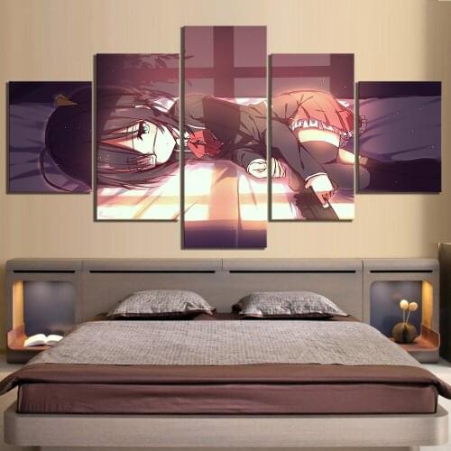 Art Prints Poster Modular 5 Pieces Animation Girl Canvas Abstract Painting Home Background Living Room Decoration framework