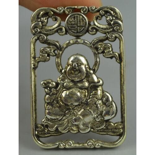 Exquisite Tibet Silver Copper Carve Paunch Buddha Rare Lucky Exorcise Pendant