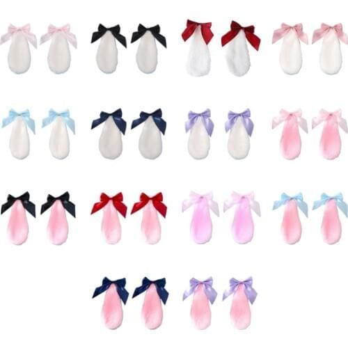 Kawaii Women Girls Hair Clip Cute Rabbit Bunny Plush Lop Ears Hairpin Candy Color Ribbon Bowknot Lolita Cosplay Hair Accessories
