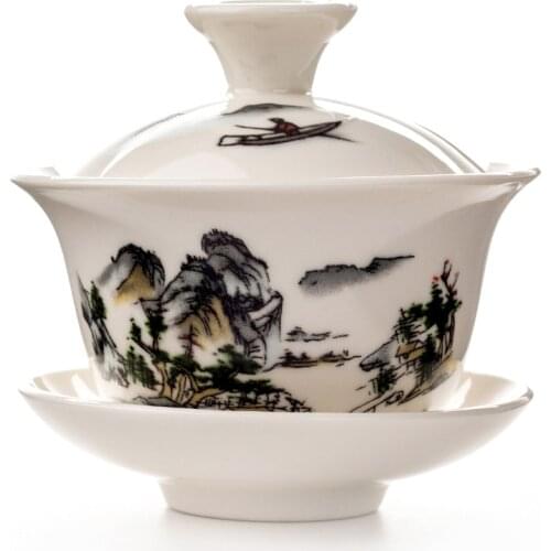 China Hand Painted Tea Set Dehua High Quality White Porcelain Gaiwan Tea Porcelain Pot Set For Travel Beautiful And Easy Kettle