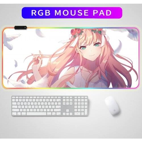 Anime Darling In The Franxx Sexy Girl Anime Mouse Pad Zero Two RGB Gaming Mouse Pad LED Color Light Lock Desktop Gaming Desk XxL