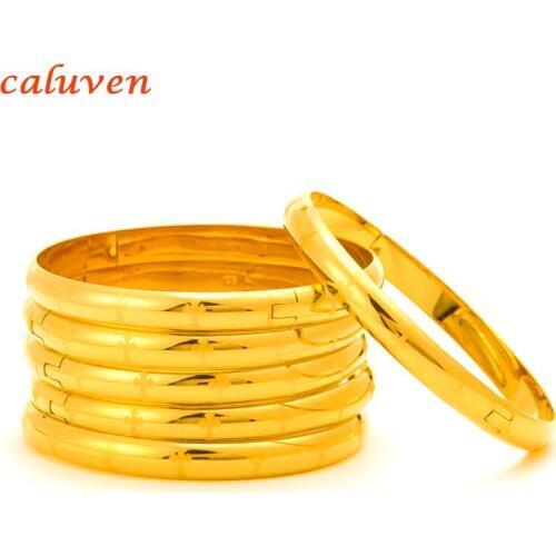 Cross 8MM/64mm Gold Color Ethiopian Arabic Bangles for Women Gift Open Size Laser Bangles Dubai Gold Jewelry Bangles